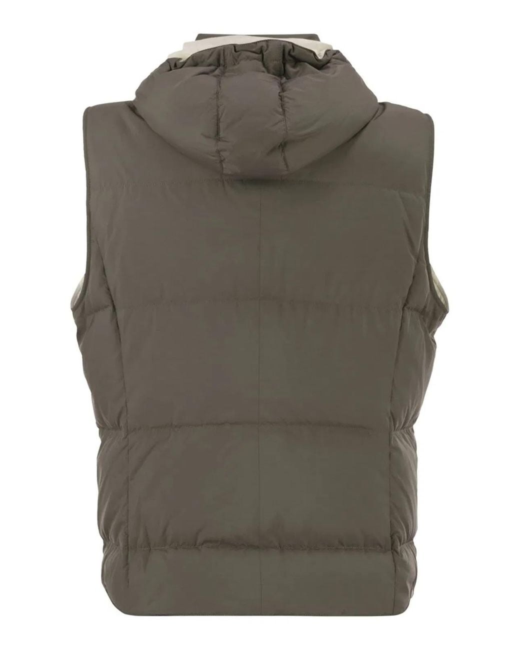 Brunello Cucinelli Brown Padded Hooded Gilet for men