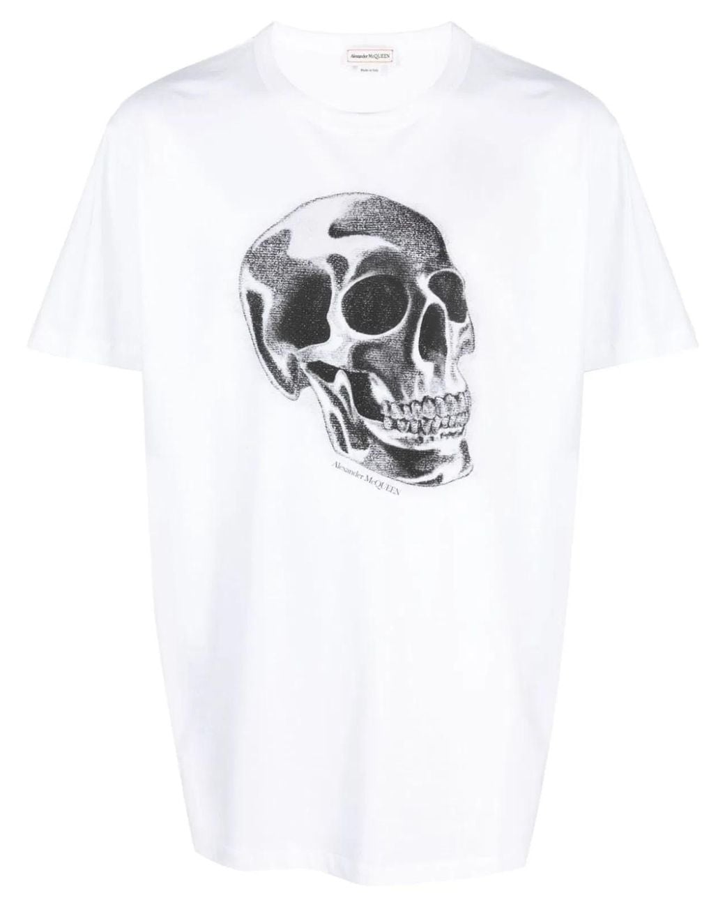 McQueen White Skull Print T Shirt for men