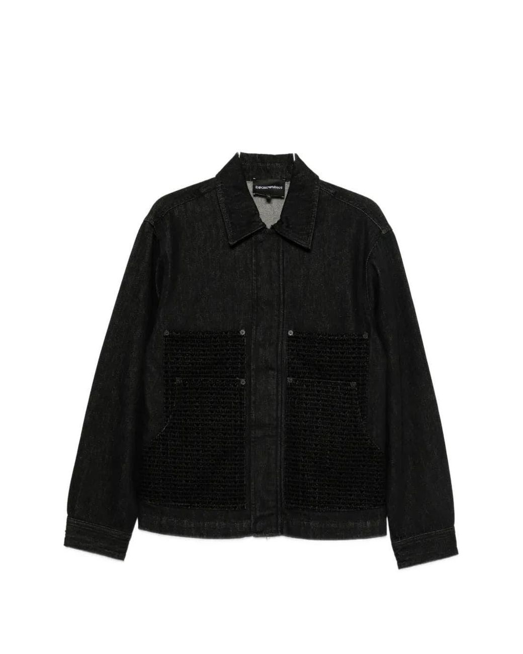 Emporio Armani Black Logo-Pattern Denim Jacket for men