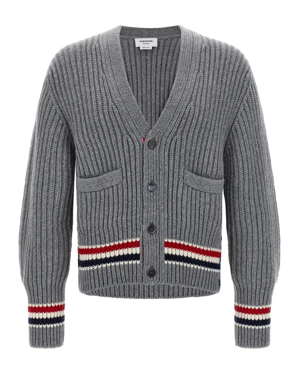 Thom Browne Gray Rwb Tape Cardigan for men