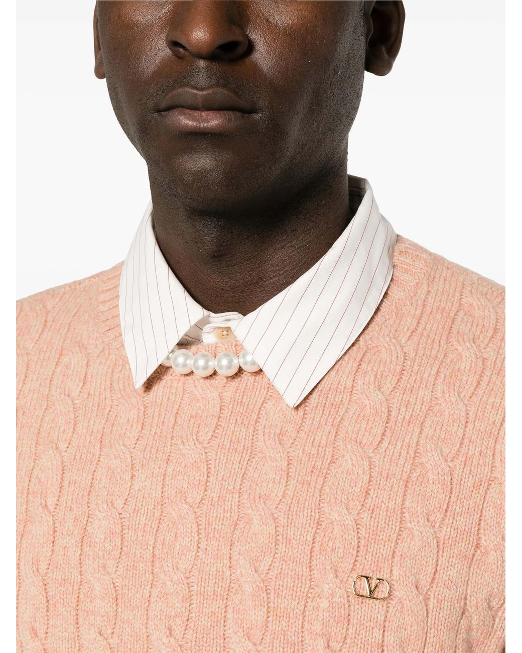 Valentino Blue Vlogo Cable Knit Sweater for men