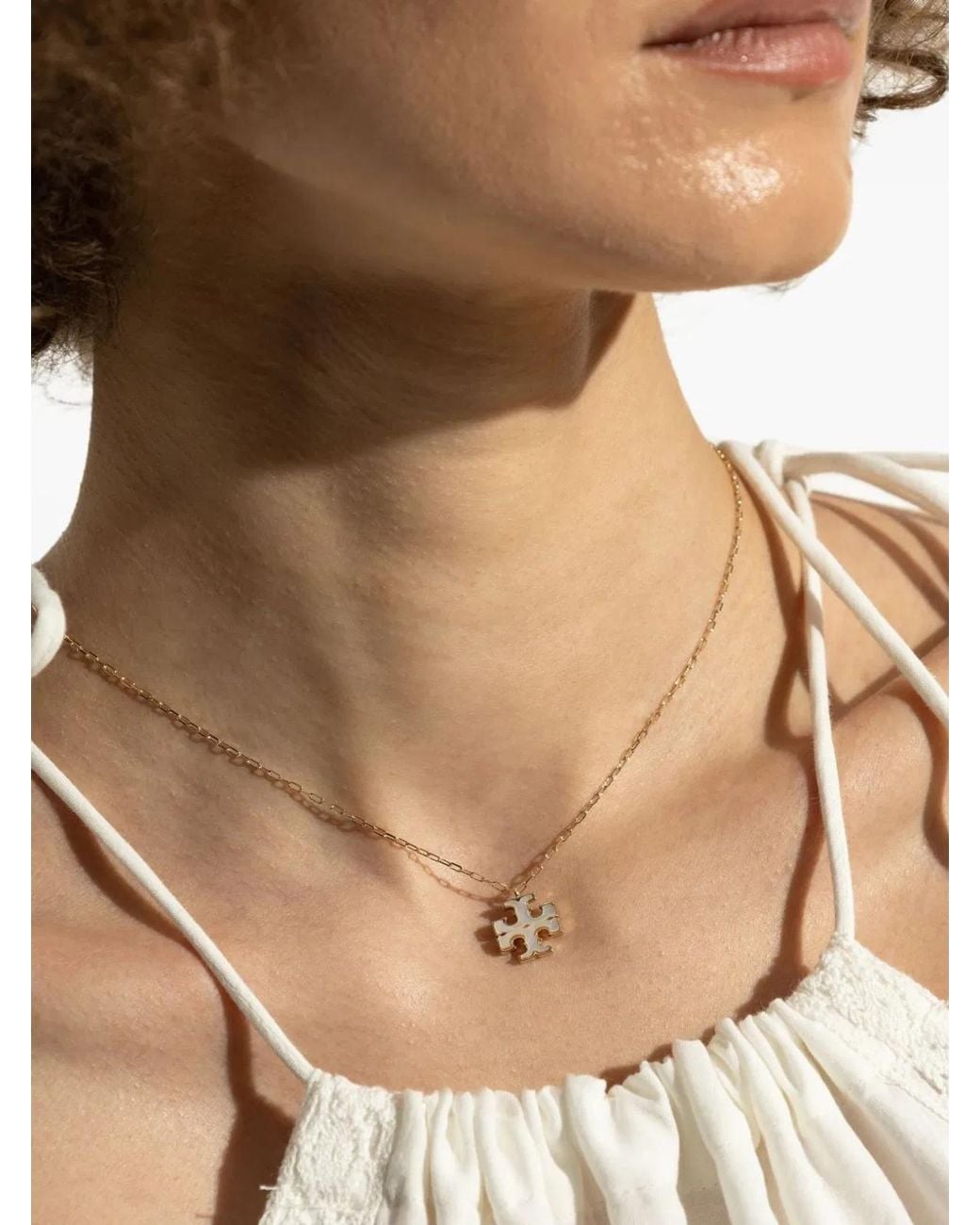 Tory Burch Metallic Moondance Mother Of Pearl Pendant Necklace