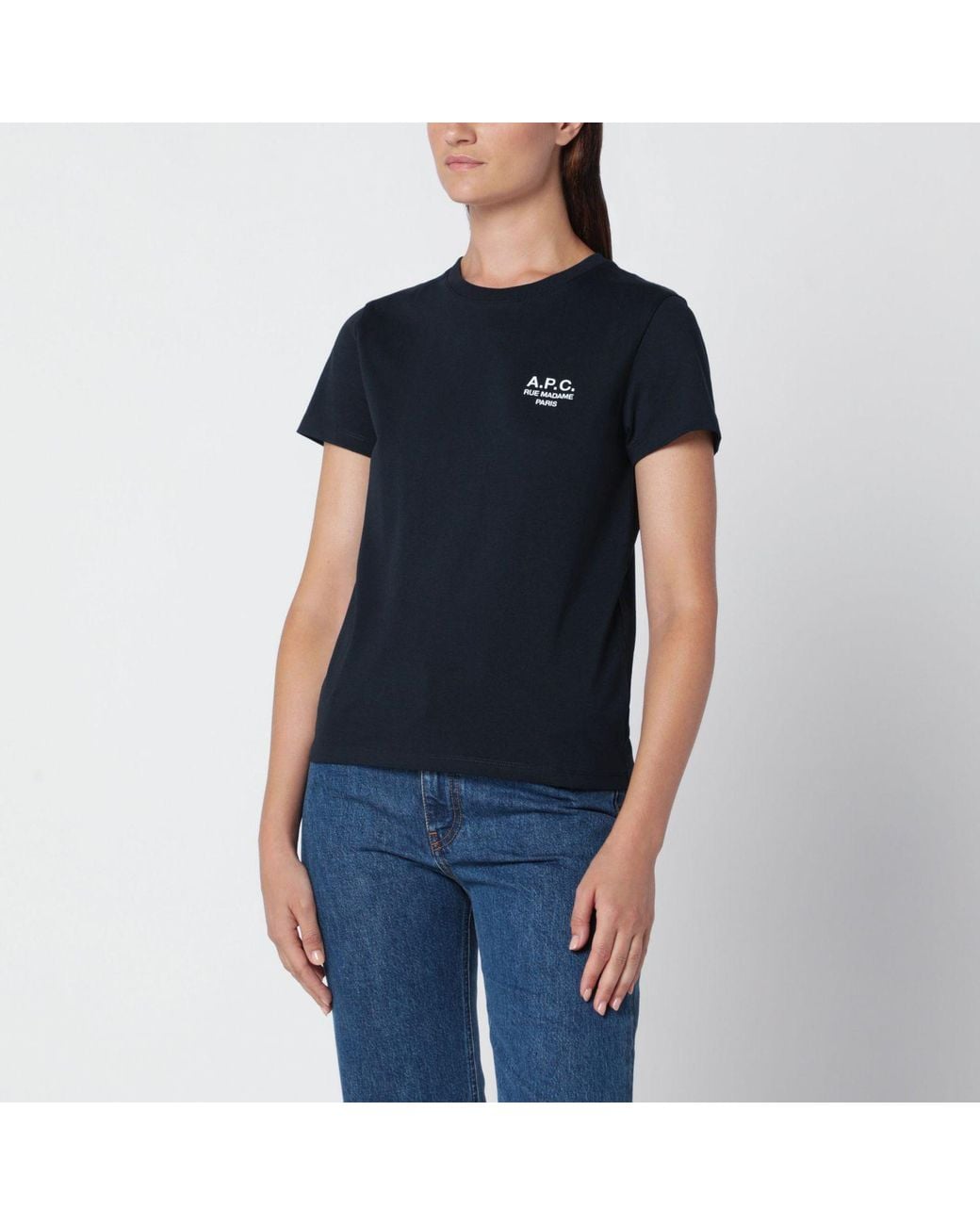 A.P.C. Black Dark Cotton Tshirt With Embroidery