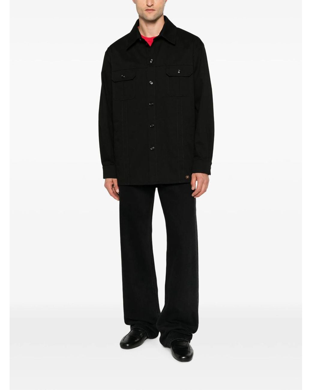 Valentino Garavani Black Cotton Gabardine Shirt Jacket With Vlogo for men