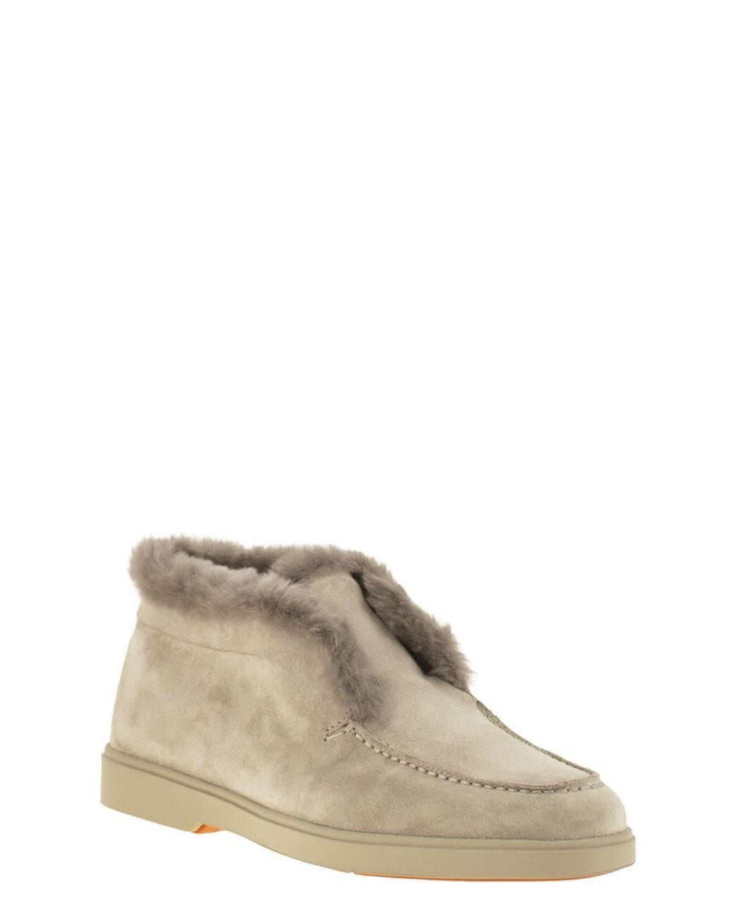 Santoni Brown Desert Boot With Suede Fur