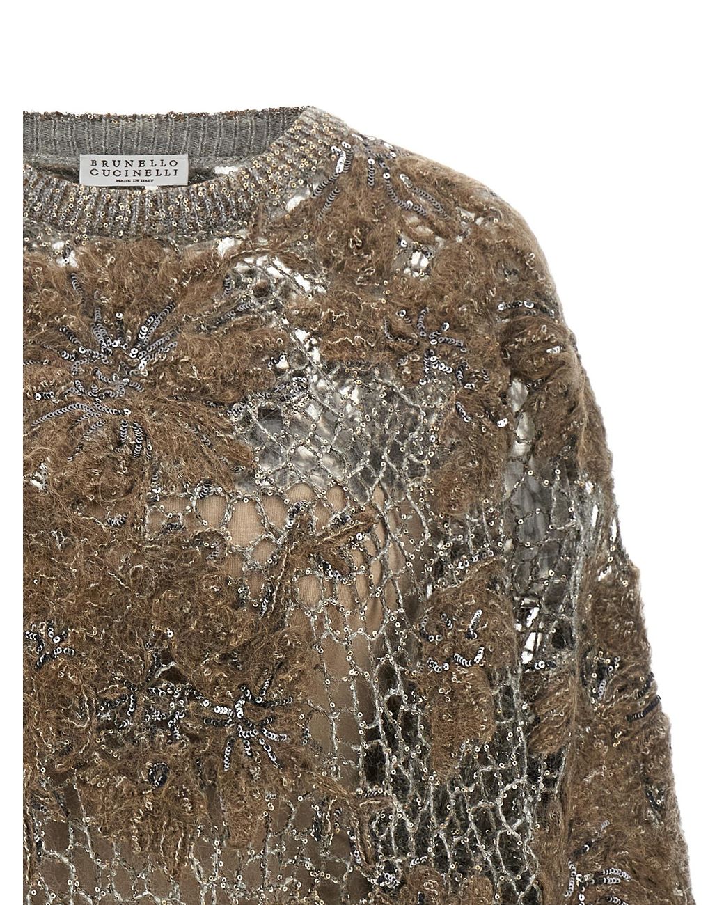 Brunello Cucinelli Natural 'Whispering Bloom Embroidery' Sweater