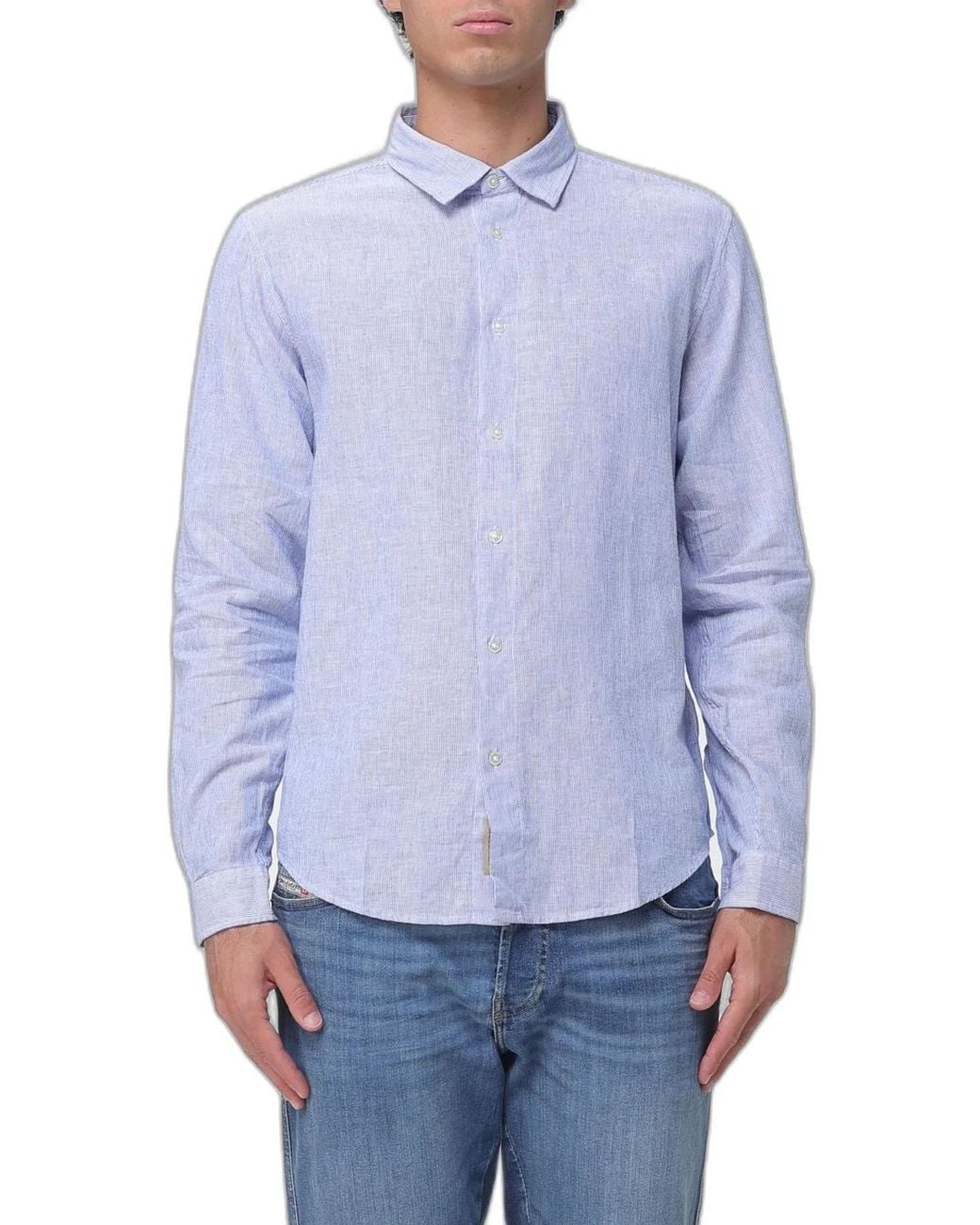 Woolrich Blue Striped Linen Shirt for men