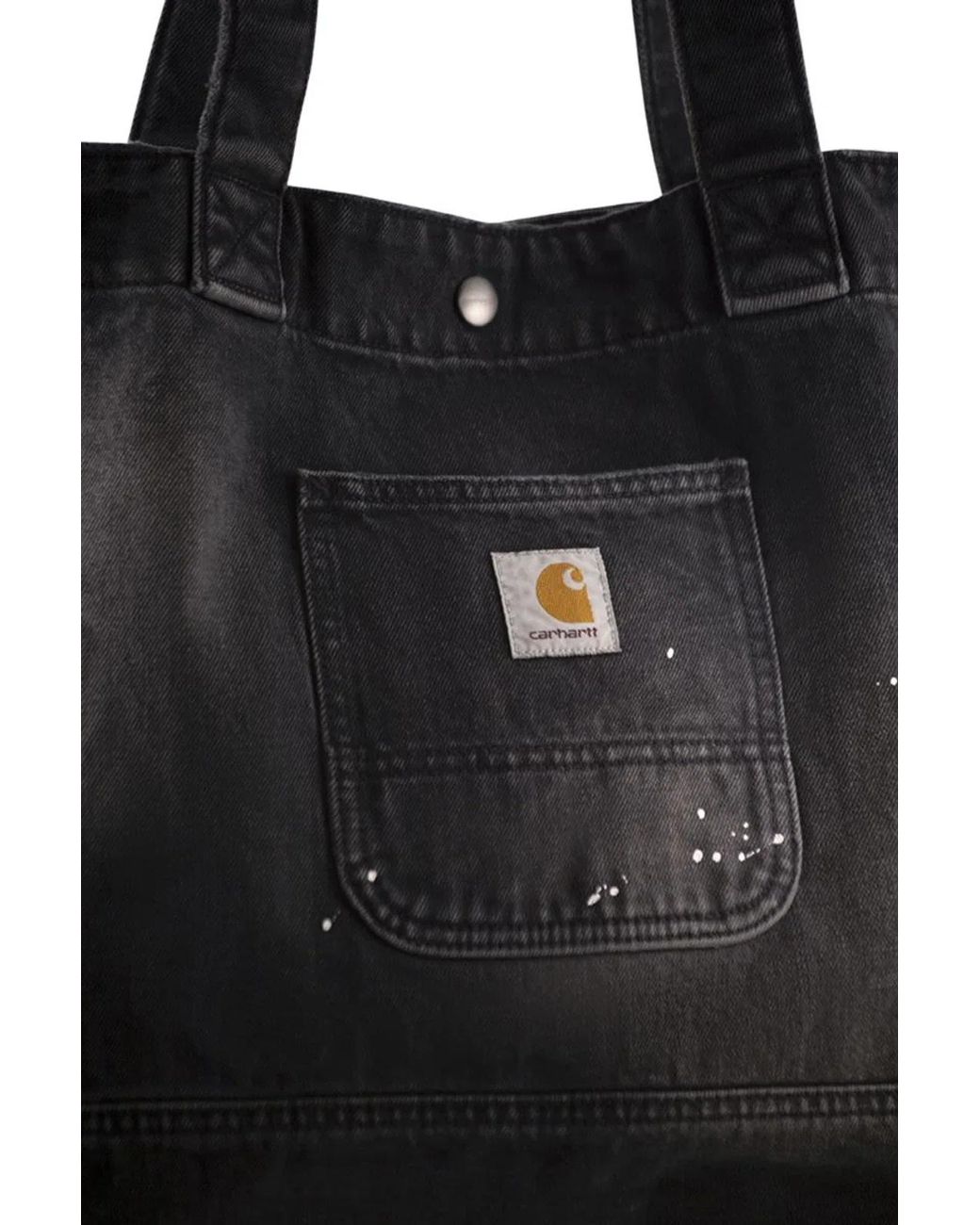 Carhartt Black Washed Denim Tote Bag With Paint Splatter Detail