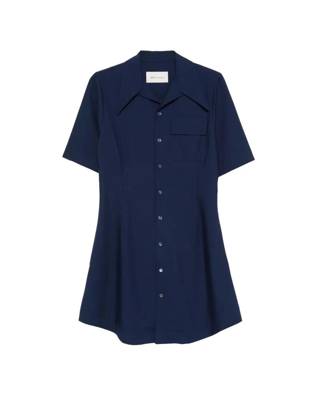AMI Blue Long Sleeve Encre Wool Shirt Dress