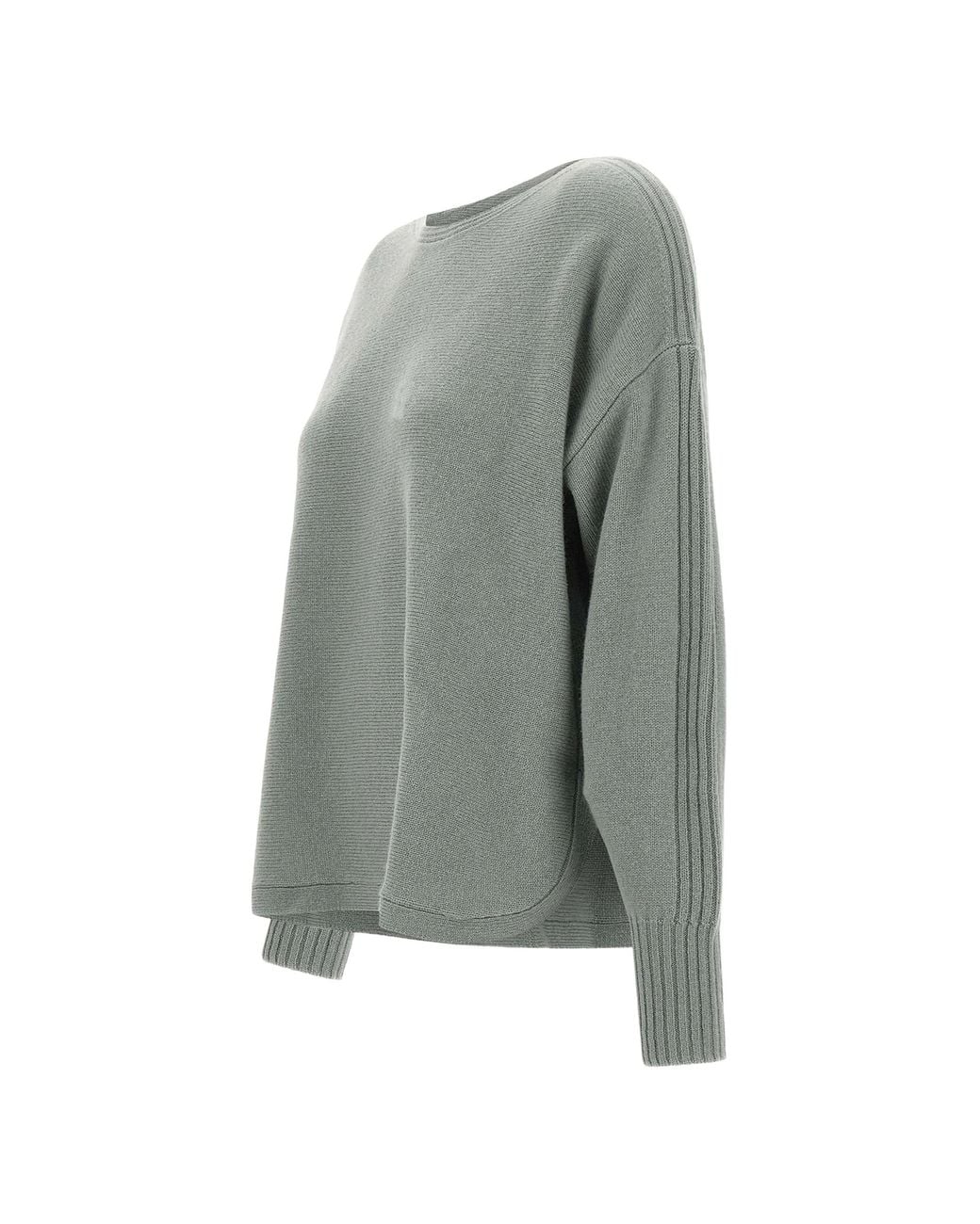 Elena Miro Gray Ribbed-Detail Rounded-Hem Sweater