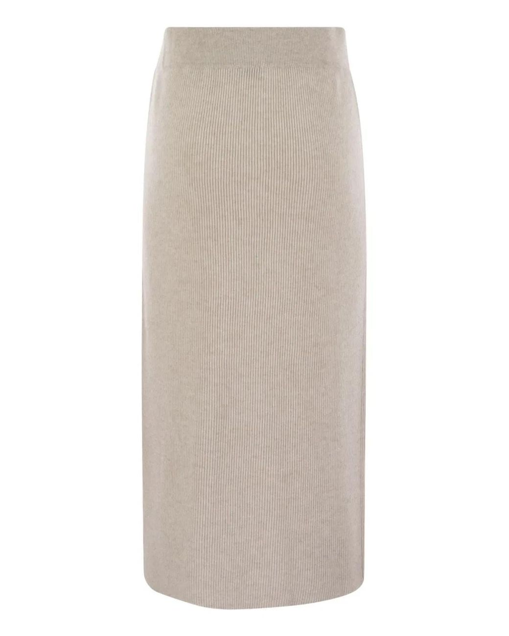 Brunello Cucinelli Natural Cashmere And Silk Ribbed Skirt