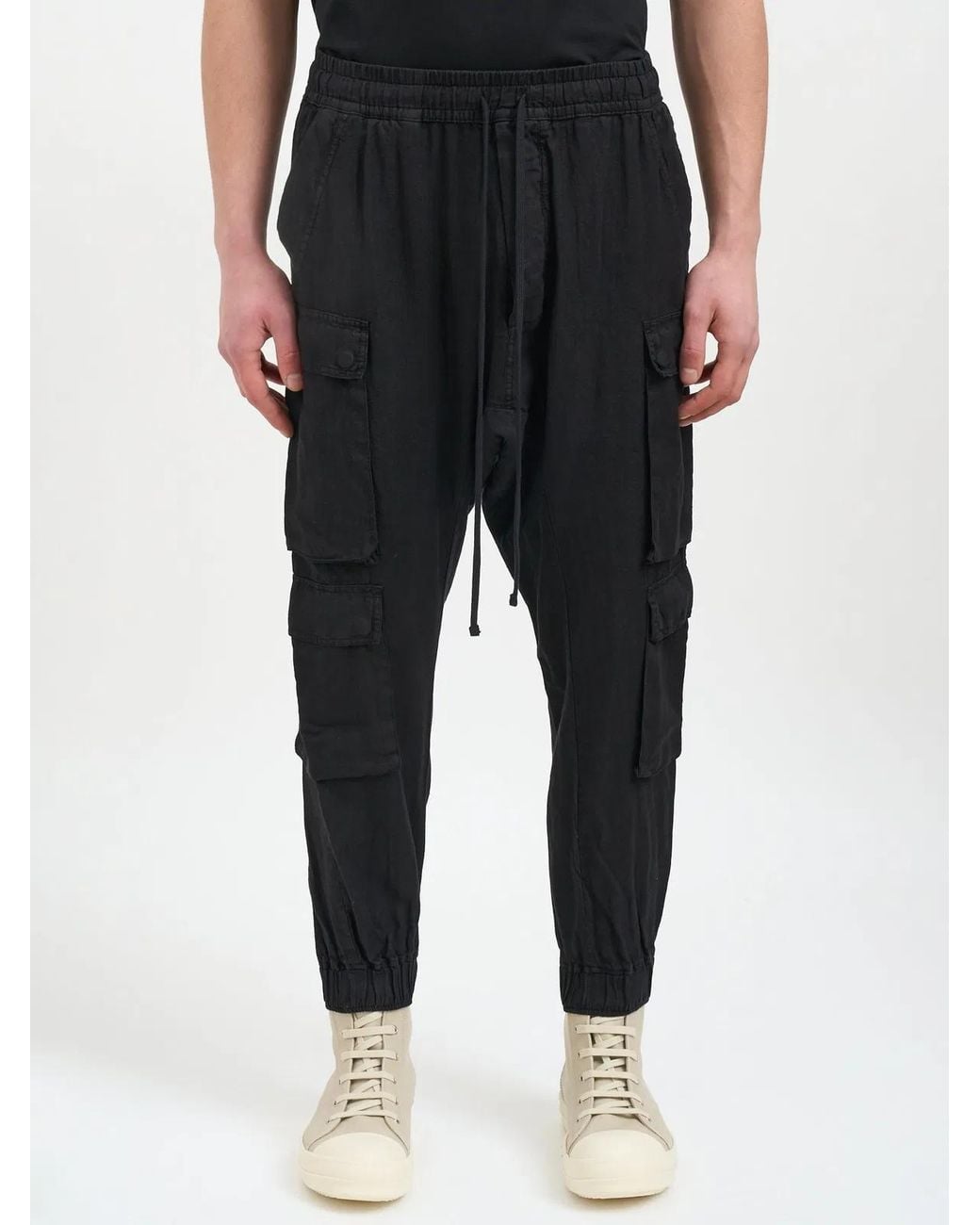 Thom Krom Black Double Cargo Linen Trousers for men