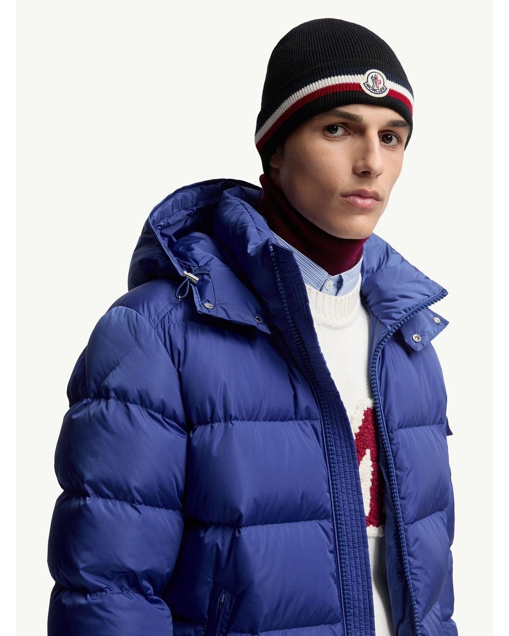 Moncler Blue Tricolor Wool Beanie for men