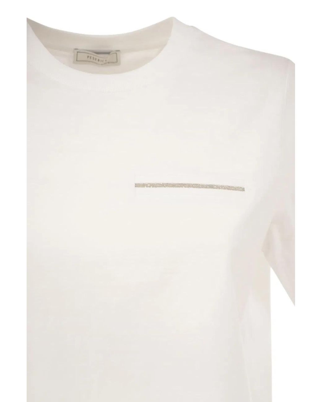 Peserico White Stretch Cotton T-Shirt With Punto Luce Chest Pocket Detail