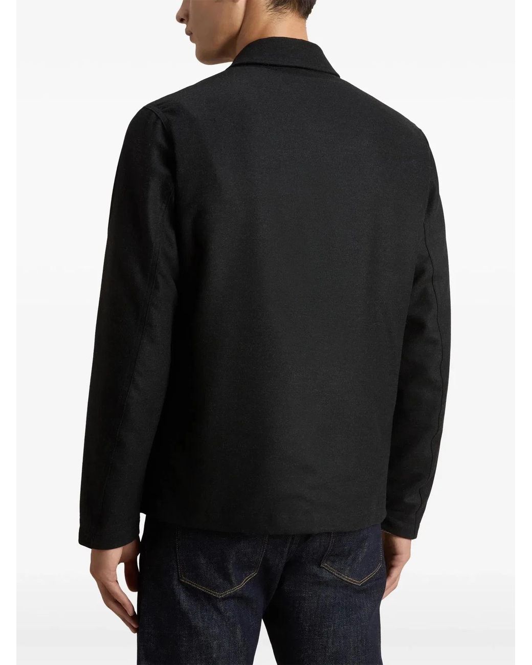 Woolrich Black Wool Blend Flannel Shirt Jacket for men