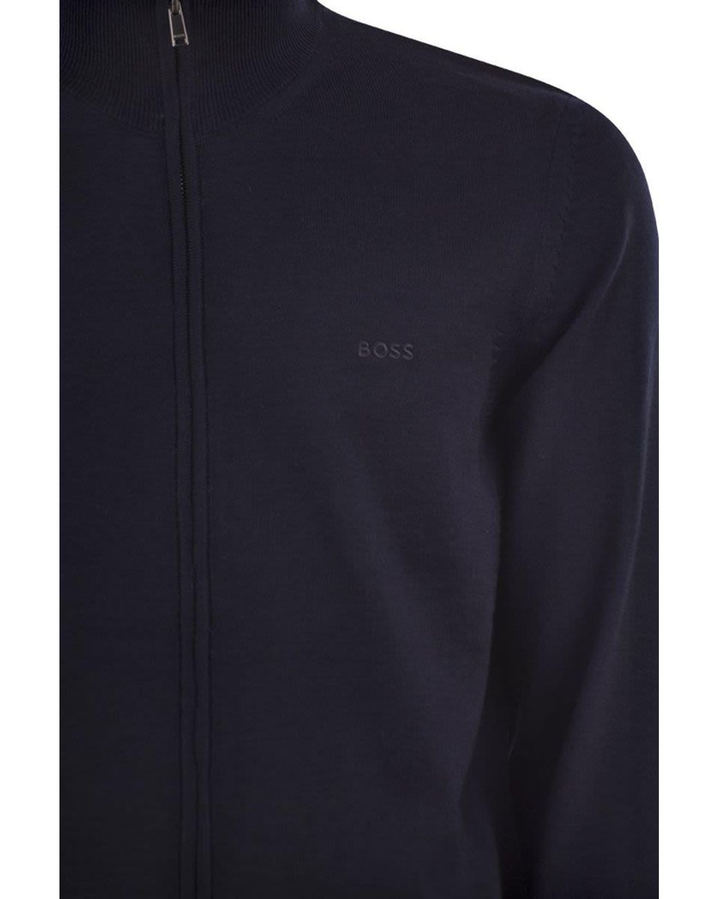 Boss Blue Pure Virgin Wool Zip-Up Cardigan for men