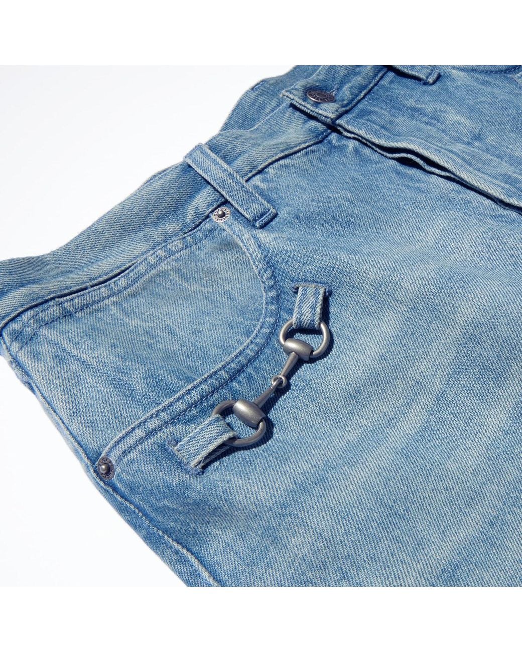 Gucci Blue Flared Cotton Denim Pants With Horsebit for men