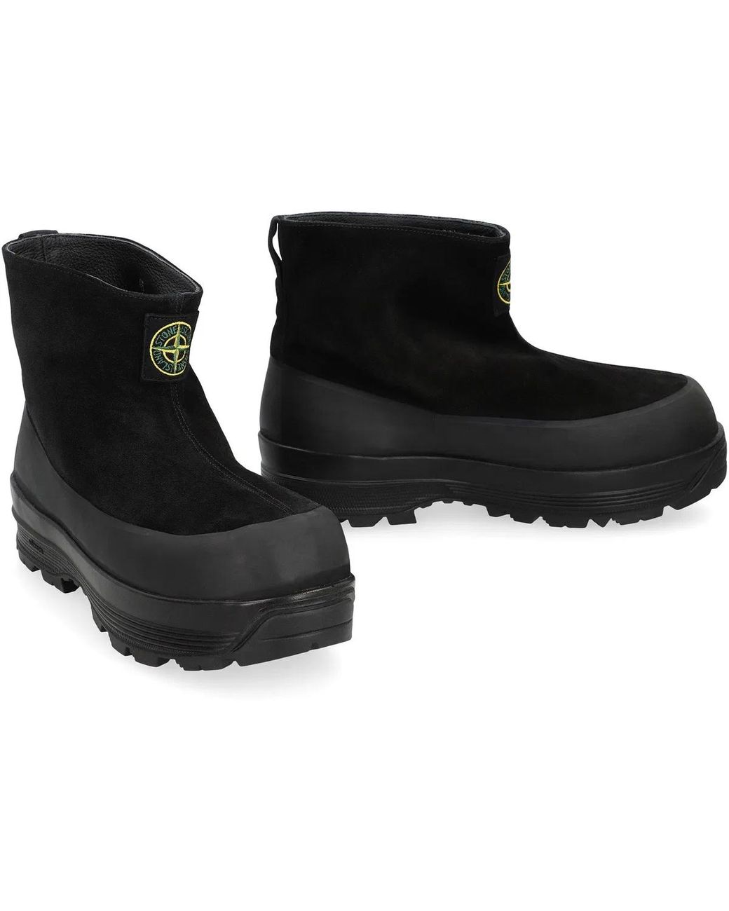Stone Island Black Suede Ankle Boot With Logo for men