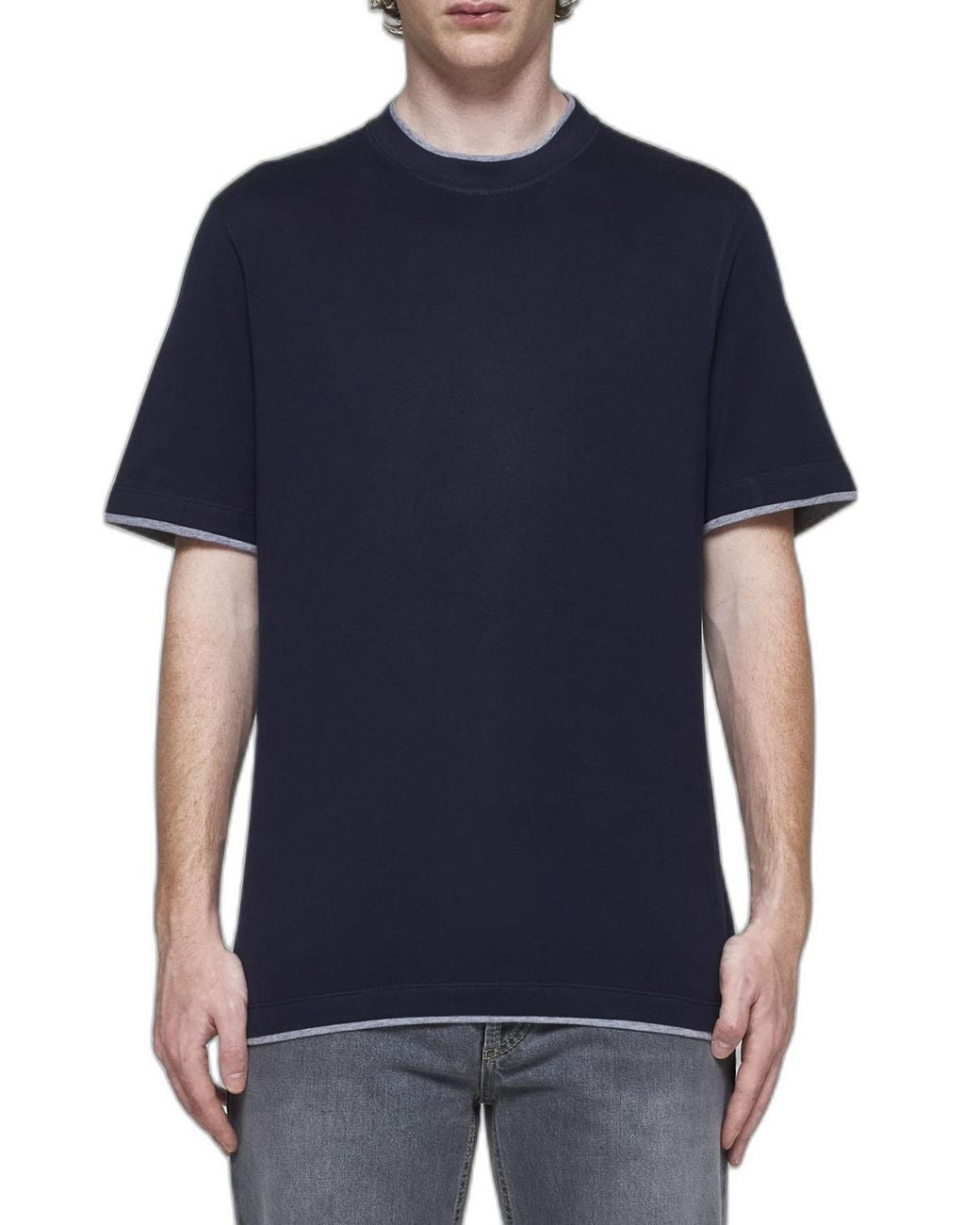Brunello Cucinelli Blue Cotton T-Shirt for men