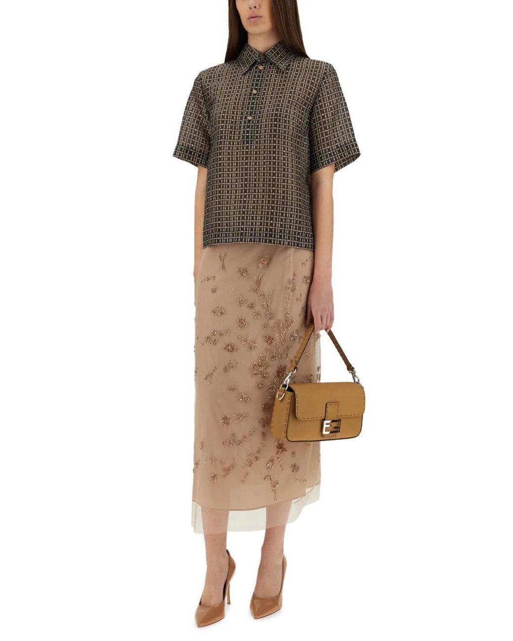 Fendi Natural Antiqued Tulle Skirt