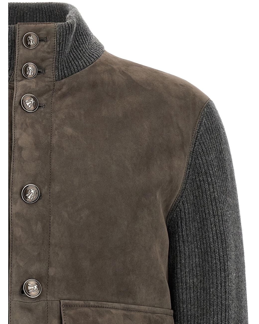 Brunello Cucinelli Green Suede And Wool Jacket for men