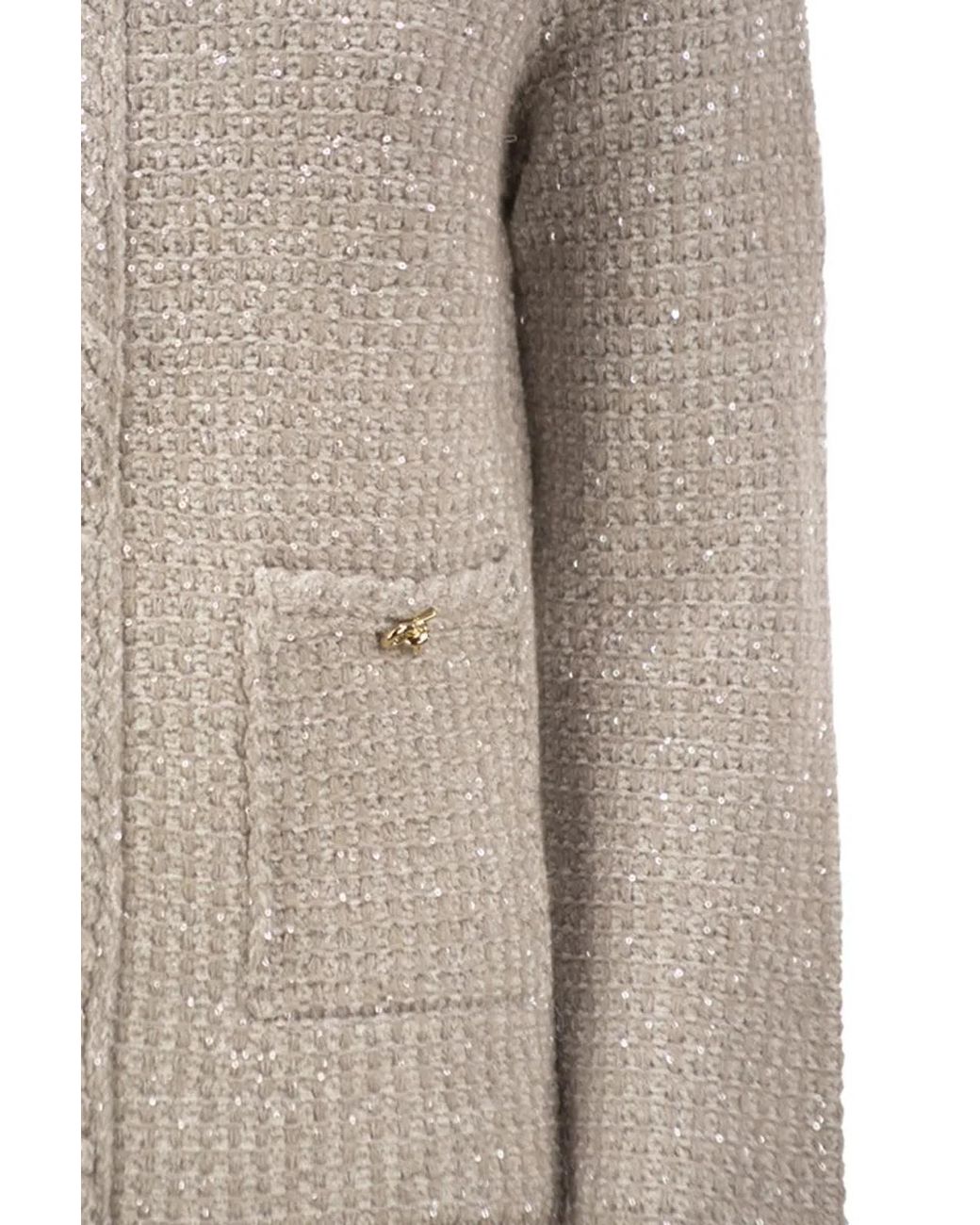 Fabiana Filippi Natural Bouclé Jacket With Sequins And Zip Fastening