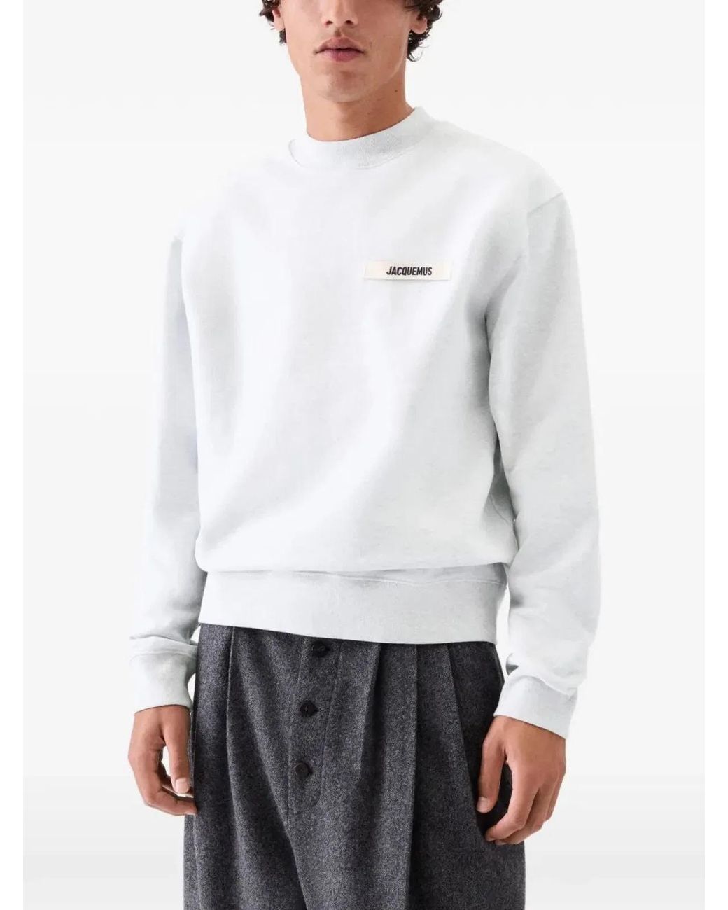 Jacquemus White Crewneck Sweatshirt With Logo And Patch for men