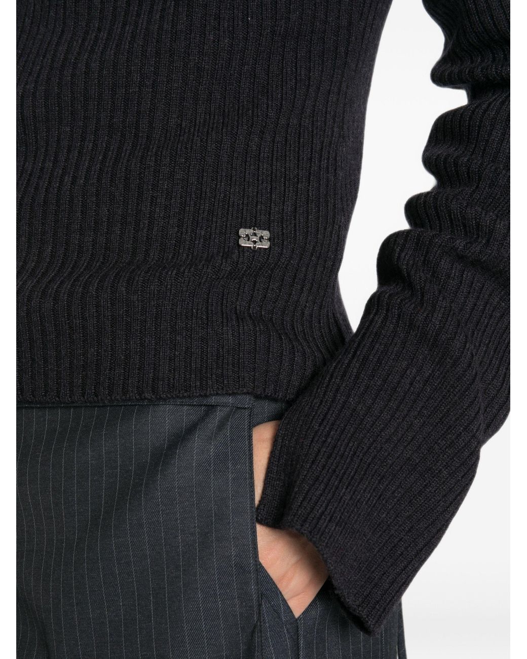 Ganni Black Ribbed-Knit Roll-Neck Sweater