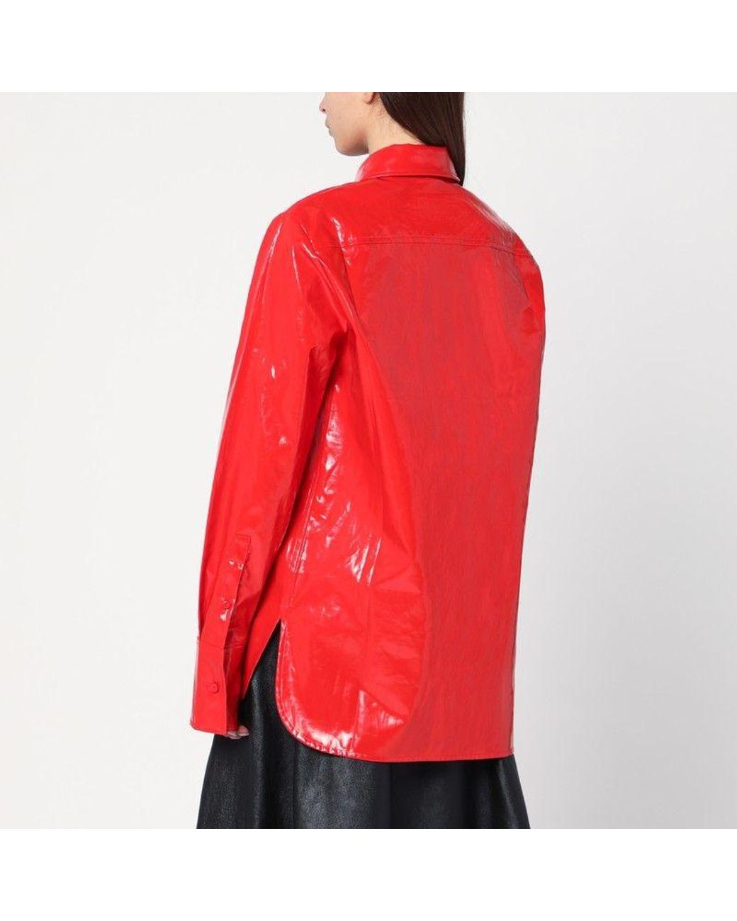 Jil Sander Red Shiny Linen Shirt With Tie