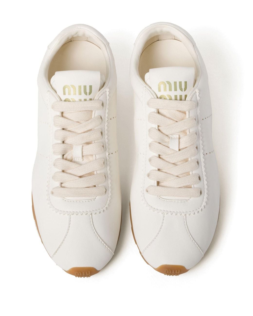 Miu Miu White Plume Nappa Leather Sneakers