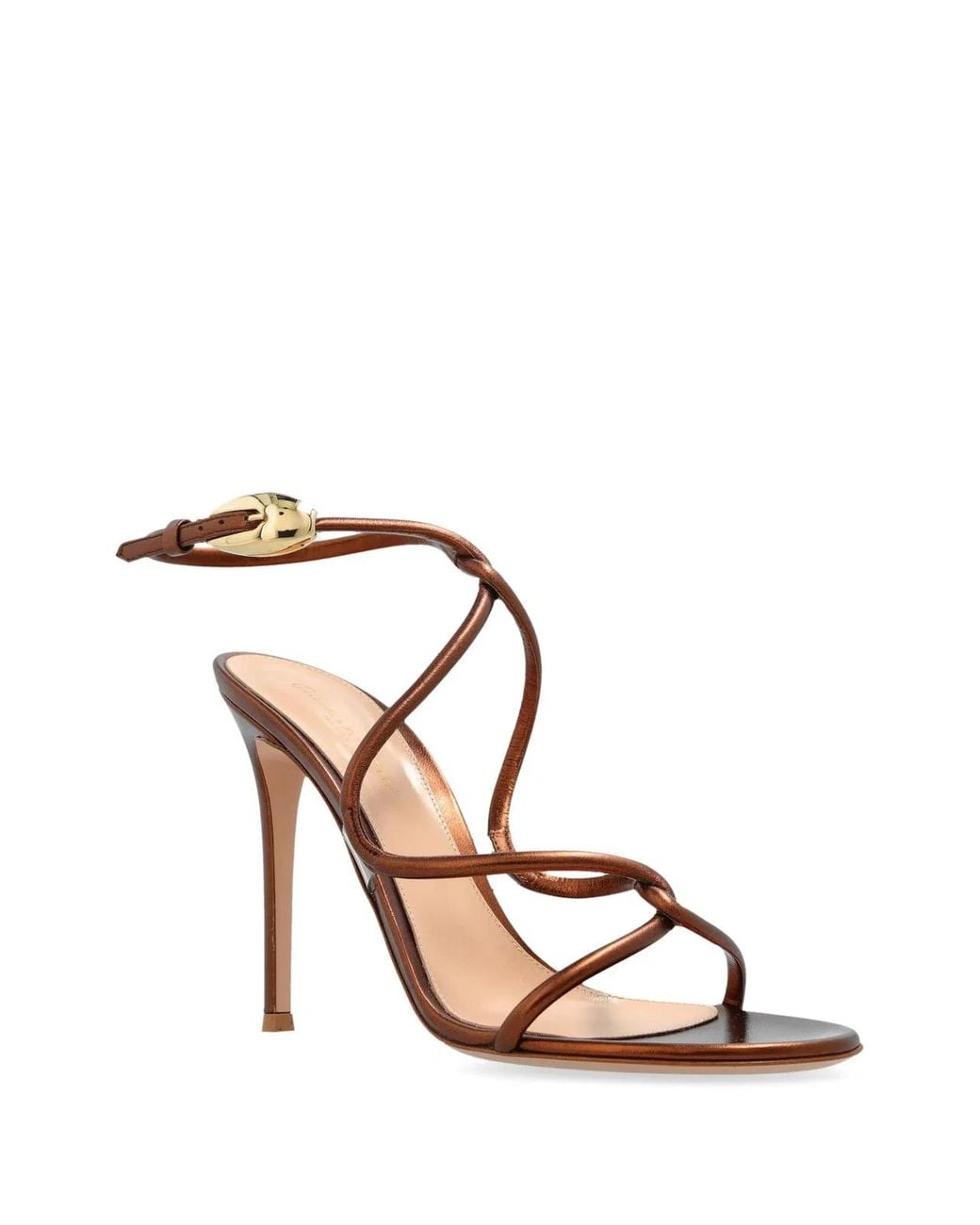 Gianvito Rossi Brown Metallic Effect Round Toe Sandals With 105 Mm Heel