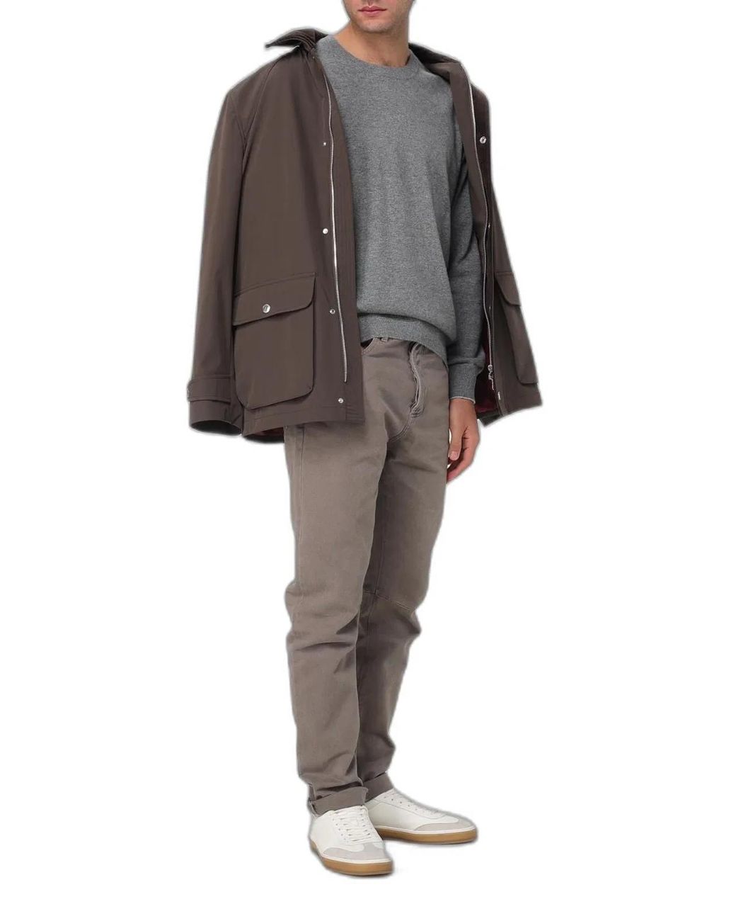 Brunello Cucinelli Gray Pure Cashmere Crew-Neck Sweater for men