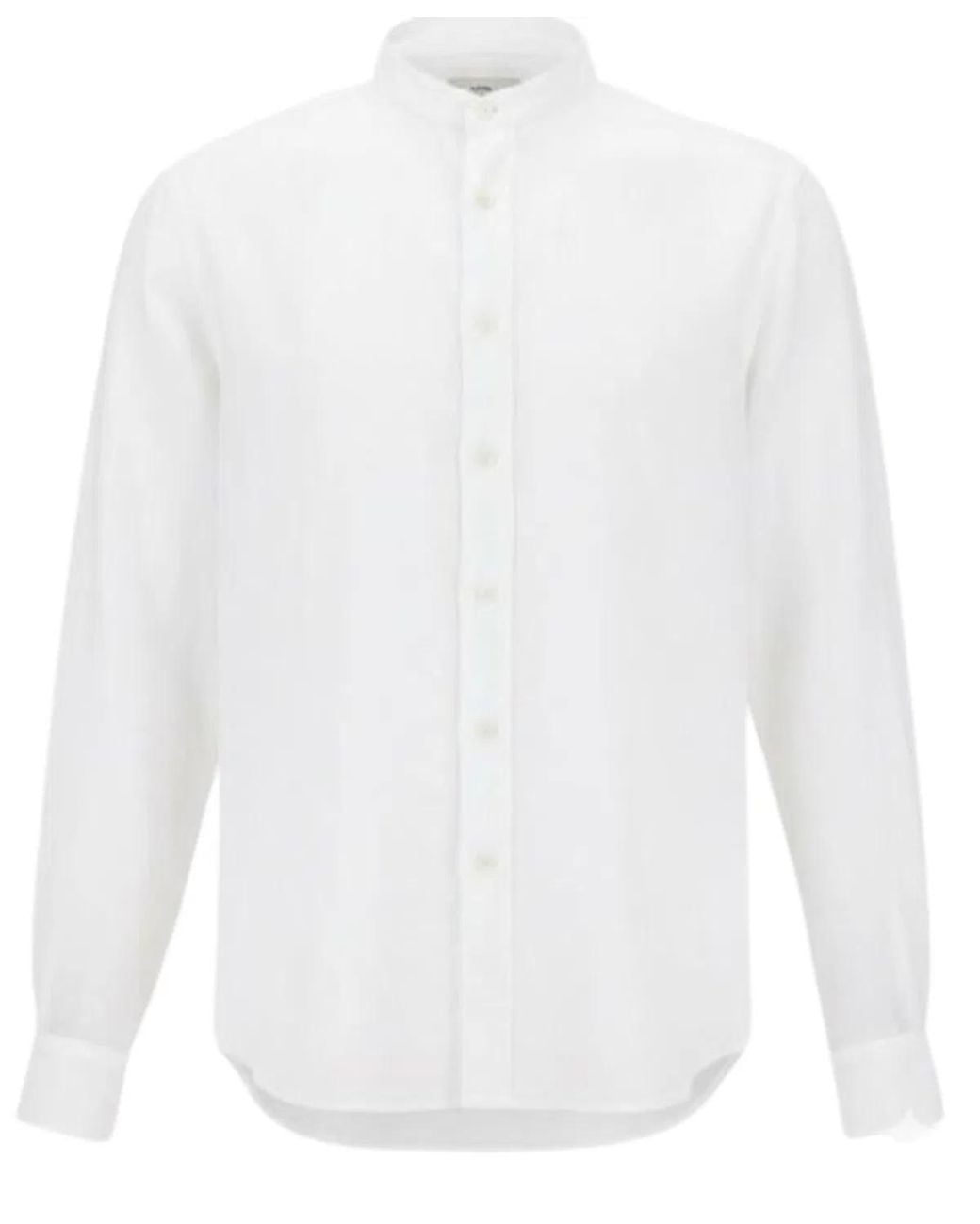 Aspesi White Linen Flax Front Button Band Collar Shirt for men