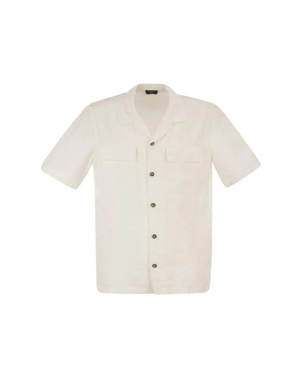 Peserico White Lightweight Linen Bowling Shirt for men