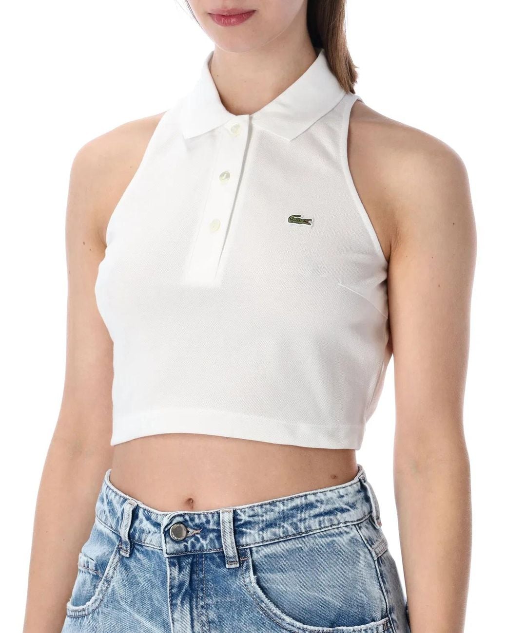 Lacoste Blue Cropped Cotton Polo Top