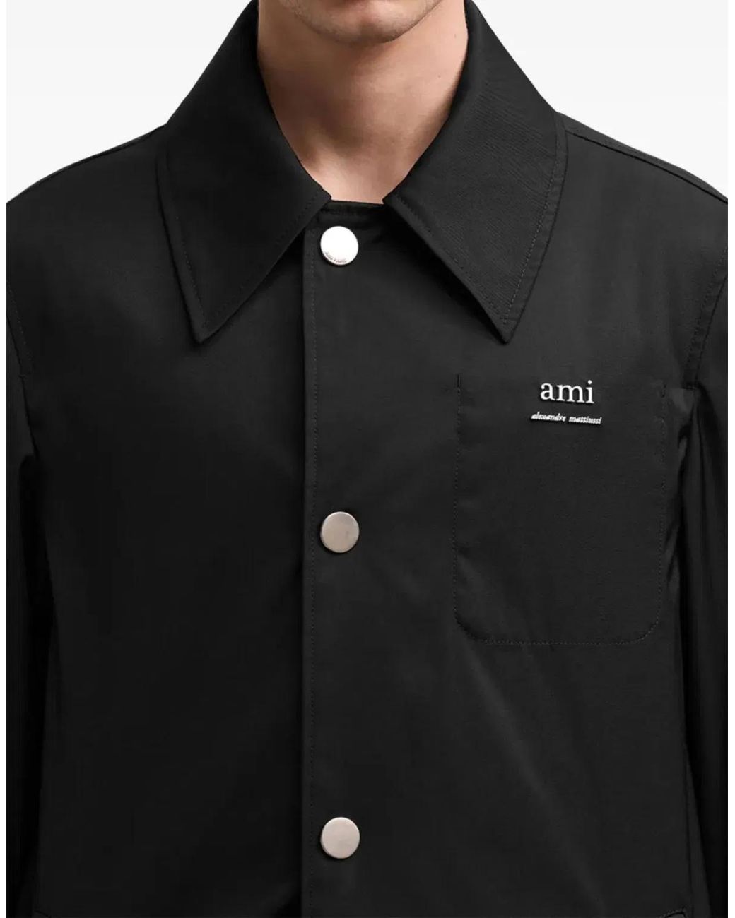 AMI Black Technical Twill Logo Raincoat for men