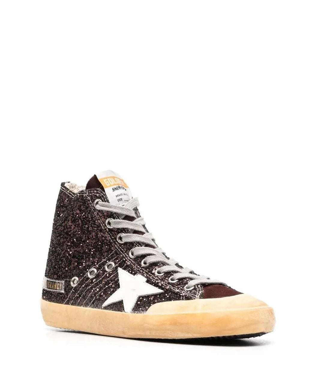 Golden Goose Deluxe Brand Brown "Francy Penstar" Glitter Upper Suede Toe Leather Star And List