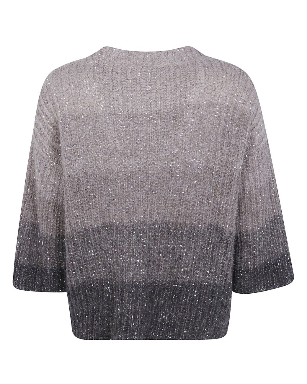 D.exterior Gray Crystals Degrade Short Sleeves Round Neck Sweater