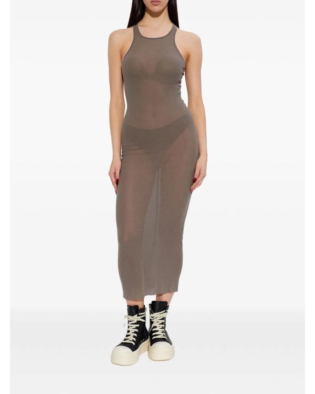 Rick Owens Gray Ribbed Midi Dress