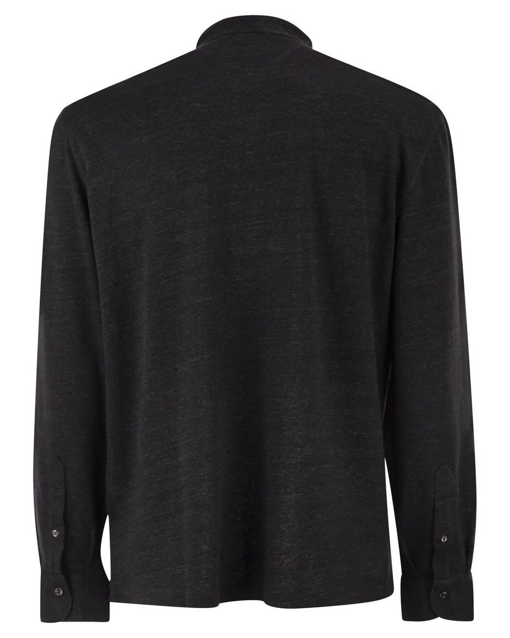 Brunello Cucinelli Black Linen And Cotton Shirt With Band Collar for men