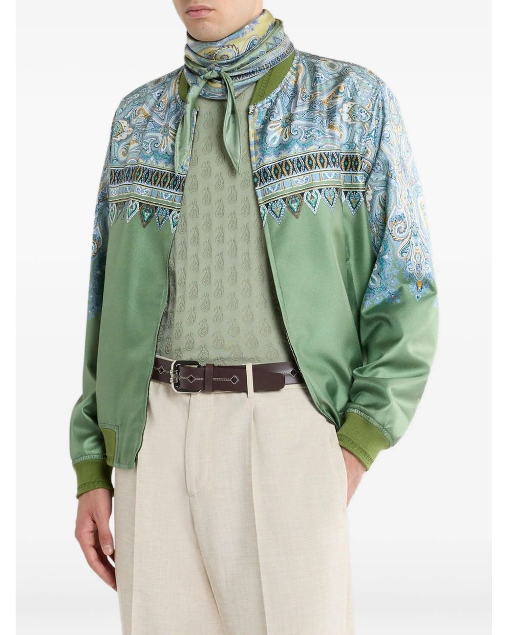 Etro Green Silk Cotton Polyamide Bomber for men