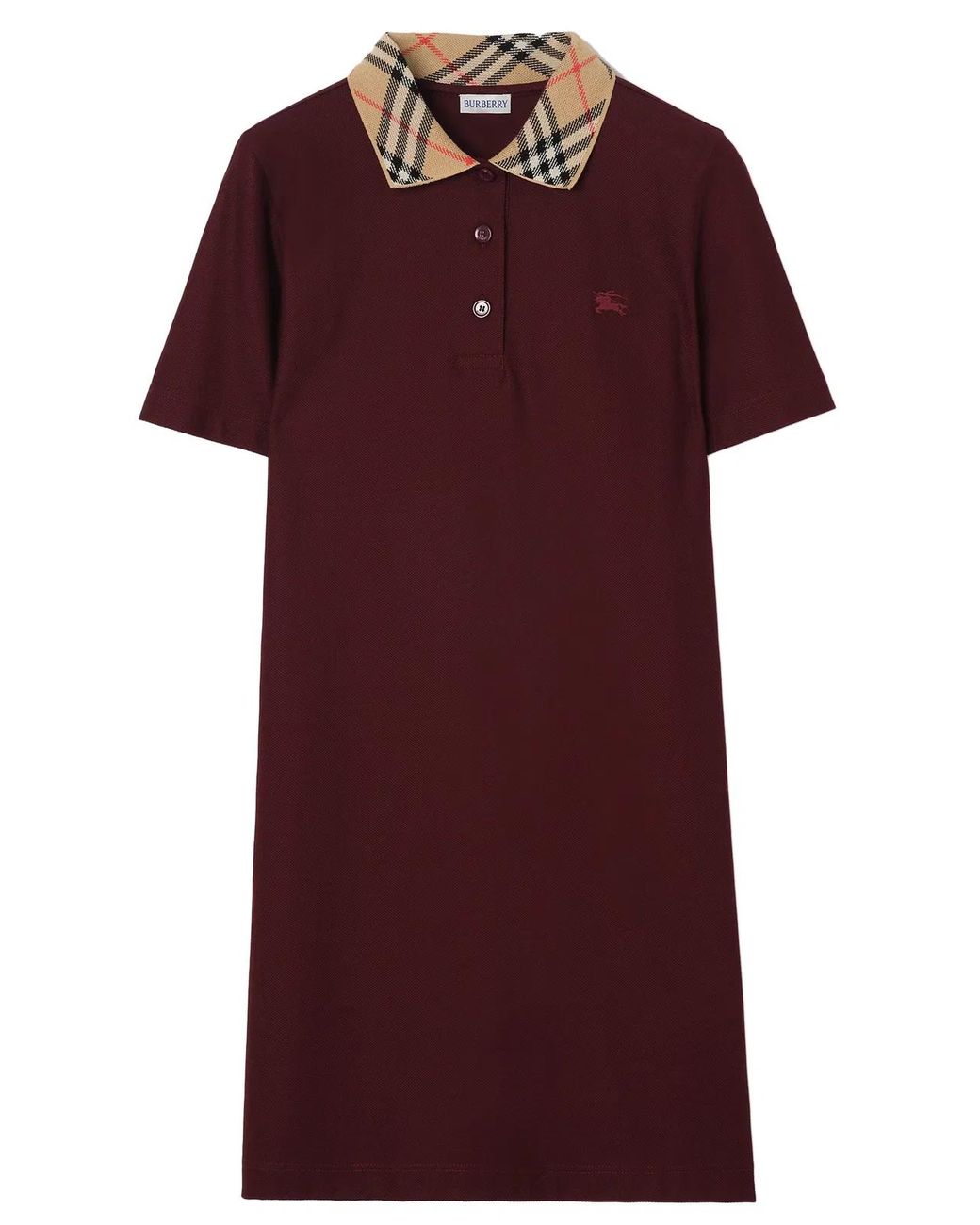 Burberry Red Cotton Polo-Style Dress With Check Collar