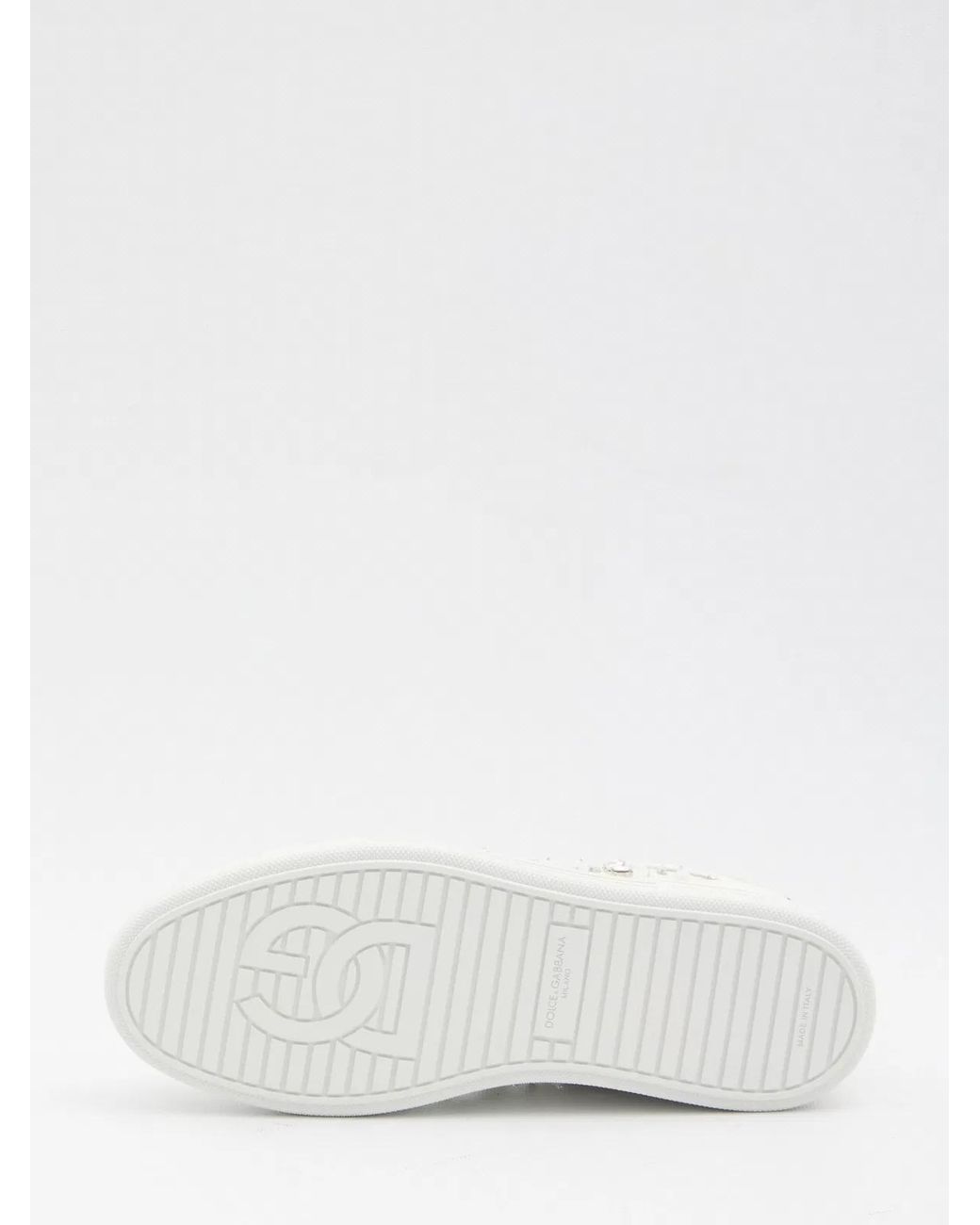 Dolce & Gabbana White Sneakers Embellished With Rhinestones