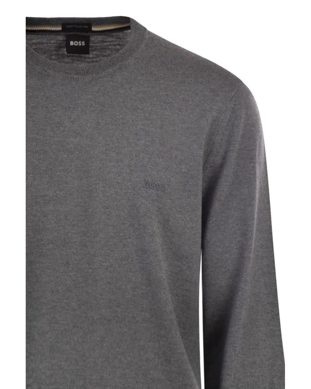 Boss Gray Regular Fit Virgin Wool Jumper With Embroidered Logo for men