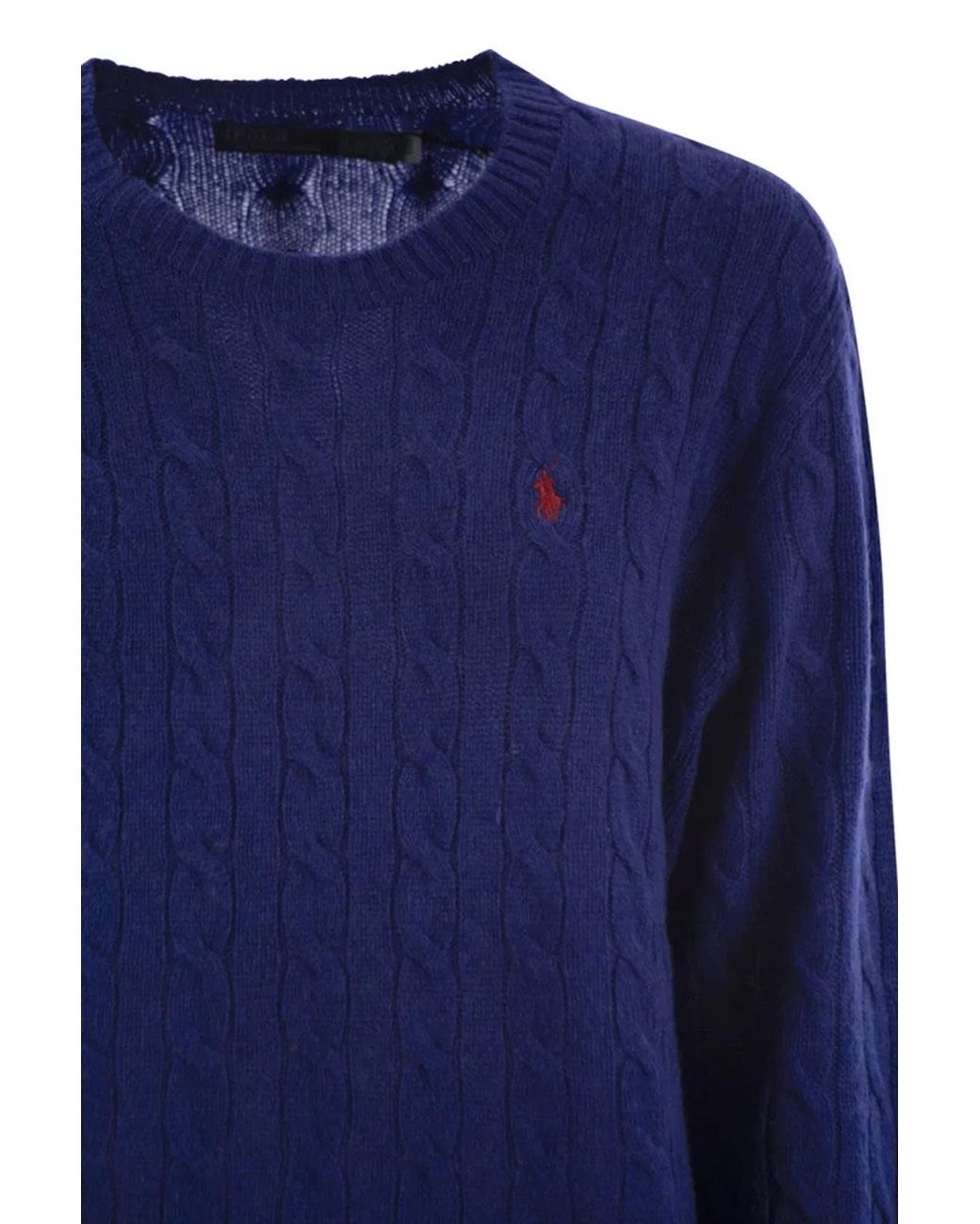 Polo Ralph Lauren Blue Plaited Wool And Cashmere Crew-Neck