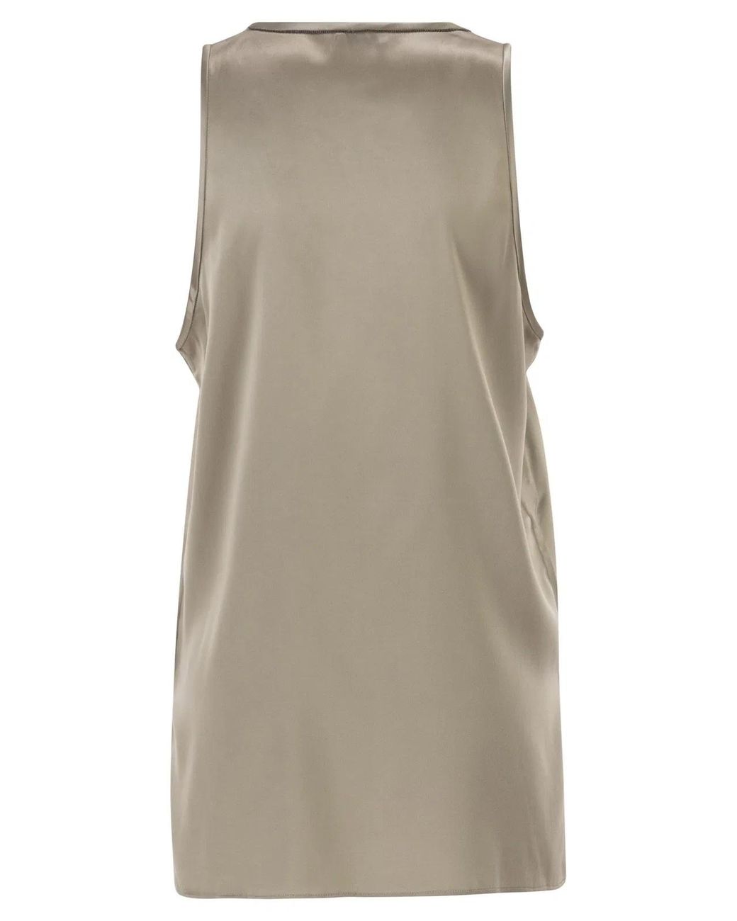 Brunello Cucinelli Gray Stretch Silk Satin Crew Neck Top