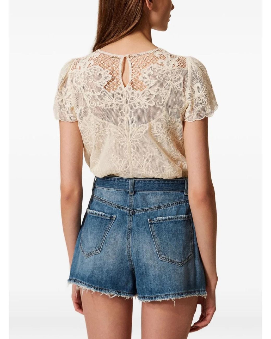 Twinset Blue Frayed Hem Denim Shorts