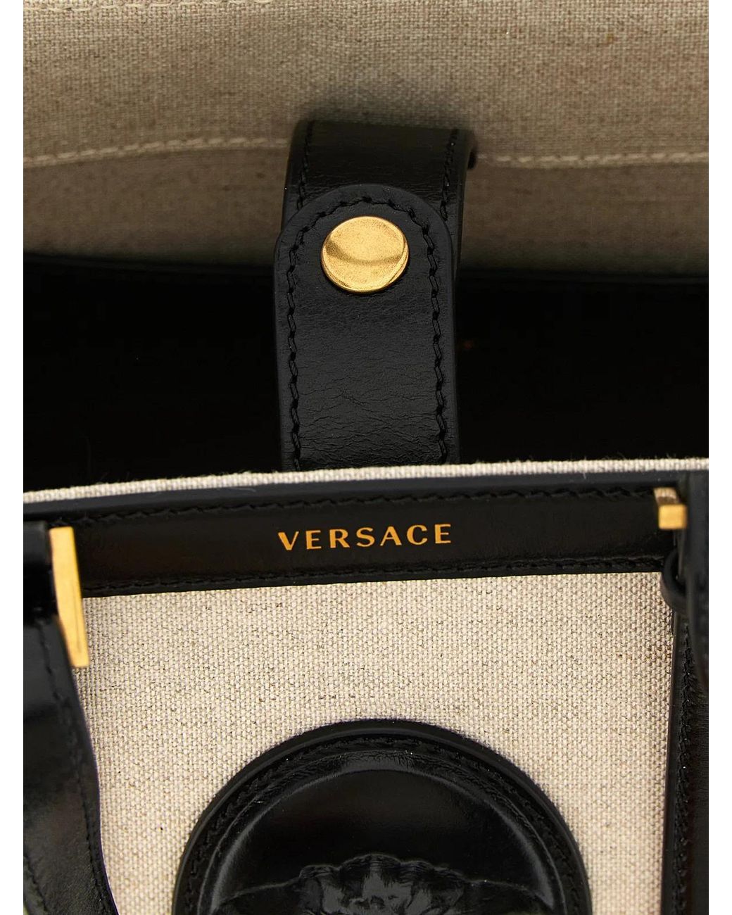 Versace Black Linen Tote Bag