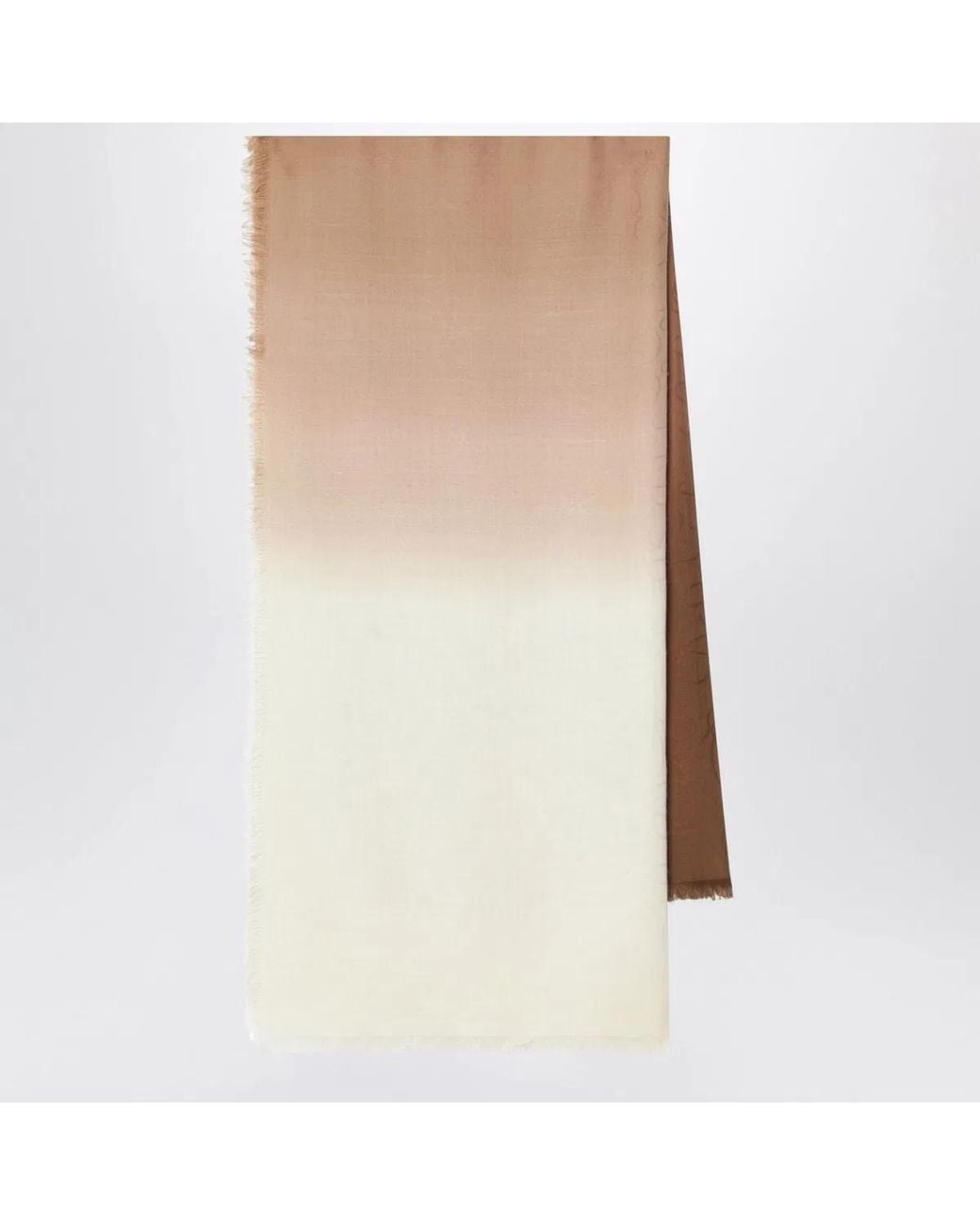 Loewe Natural Wool And Silk Jacquard Scarf With Fringe