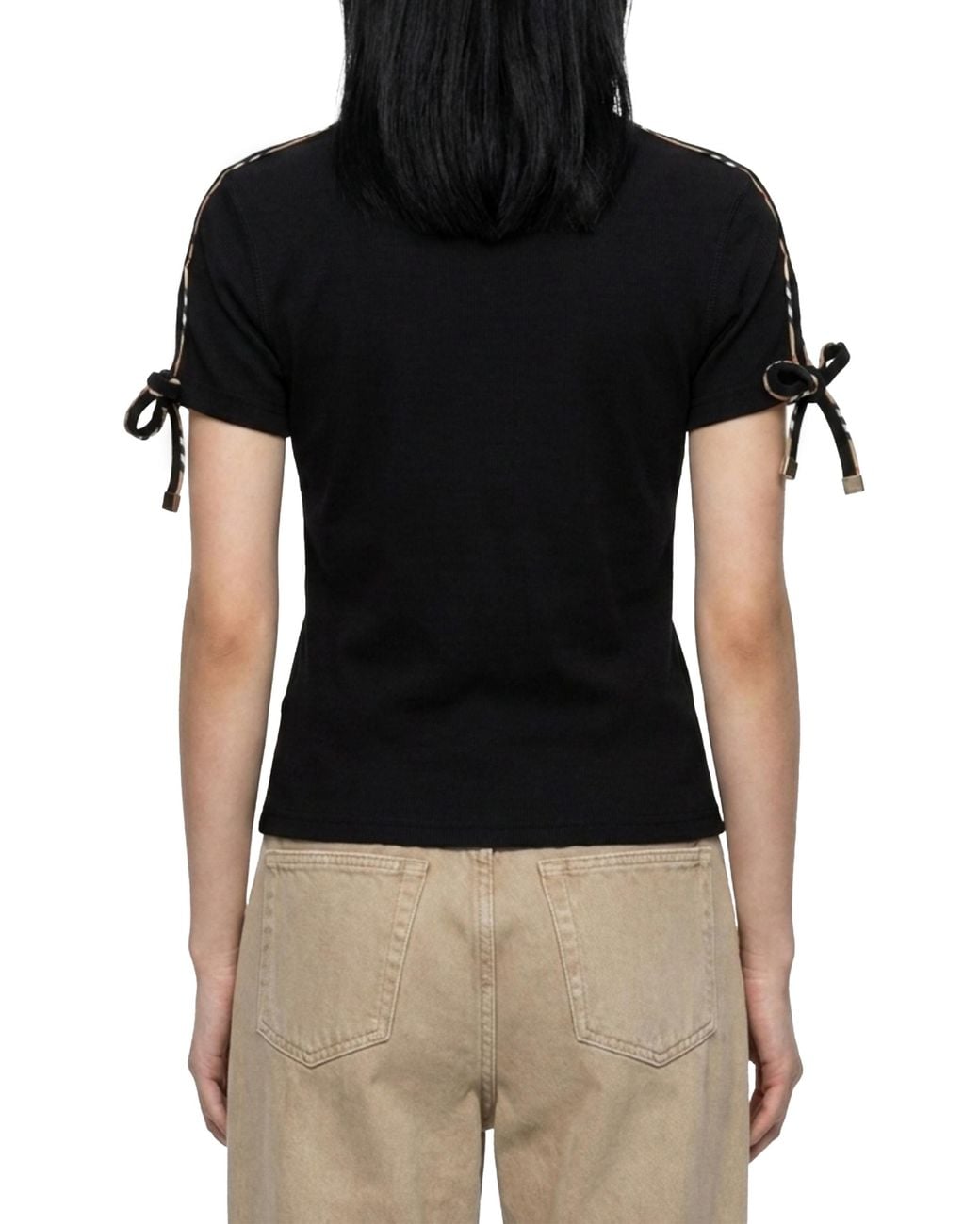 Burberry Black Cotton Lace-Detail T-Shirt